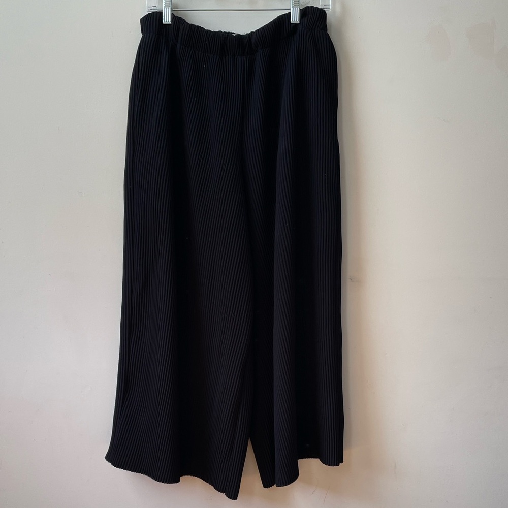 Black Pleated crescenda Wide-Leg Pants elastic size medium. Pleats please style!
